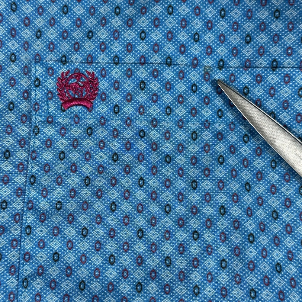 CINCH Mens M Blue Geometric Western Shirt Long Sleeve Cowboy Rodeo Ranch Cotton - Picture 6 of 10